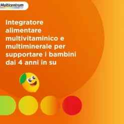 Multicentrum Junior Integratore Alimentare Vitamine Bambini 4+ Vitamina D3 Vitamina C Ferro 2 confezioni da 30 Compresse