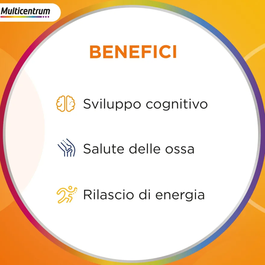 Multicentrum Junior Integratore Alimentare Vitamine Bambini 4+ Vitamina D3 Vitamina C Ferro 2 confezioni da 30 Compresse