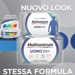 Multicentrum Uomo 50+ Integratore Alimentare Multivitaminico Vitamina D3 C B Zinco Magnesio 60 Compresse