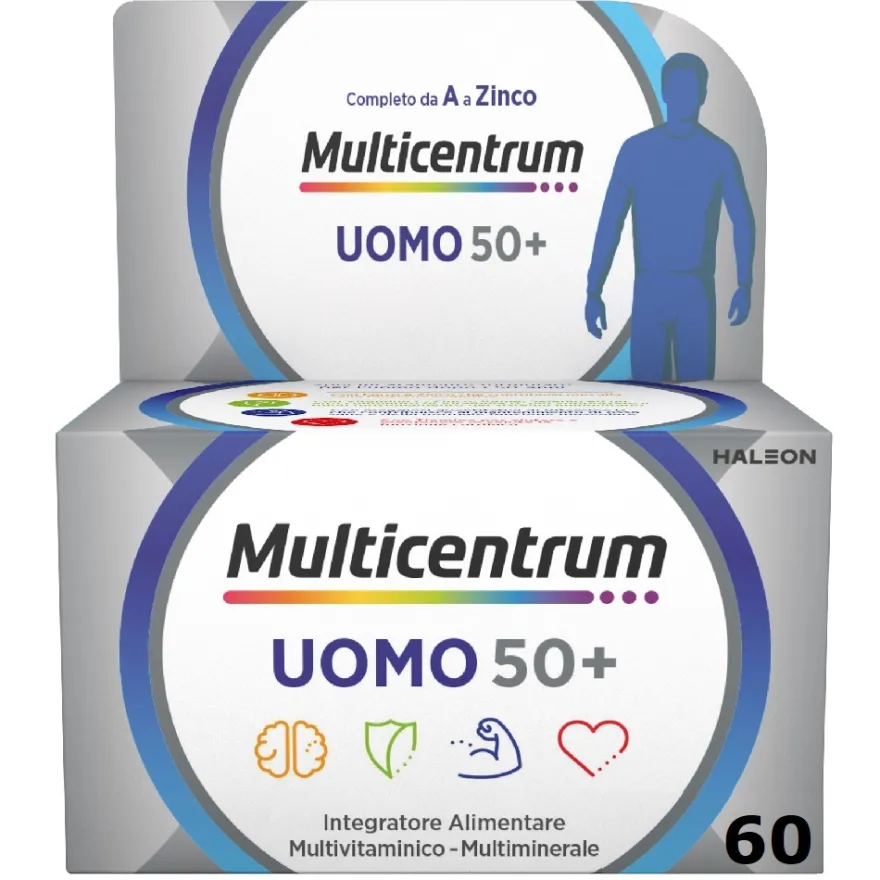Multicentrum Uomo 50+ Integratore Alimentare Multivitaminico Vitamina D3 C B Zinco Magnesio 60 Compresse