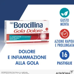 Neoborocillina Gola Dolore Gusto Menta Senza Zucchero Trattamento Mal Di Gola 16 Pastiglie