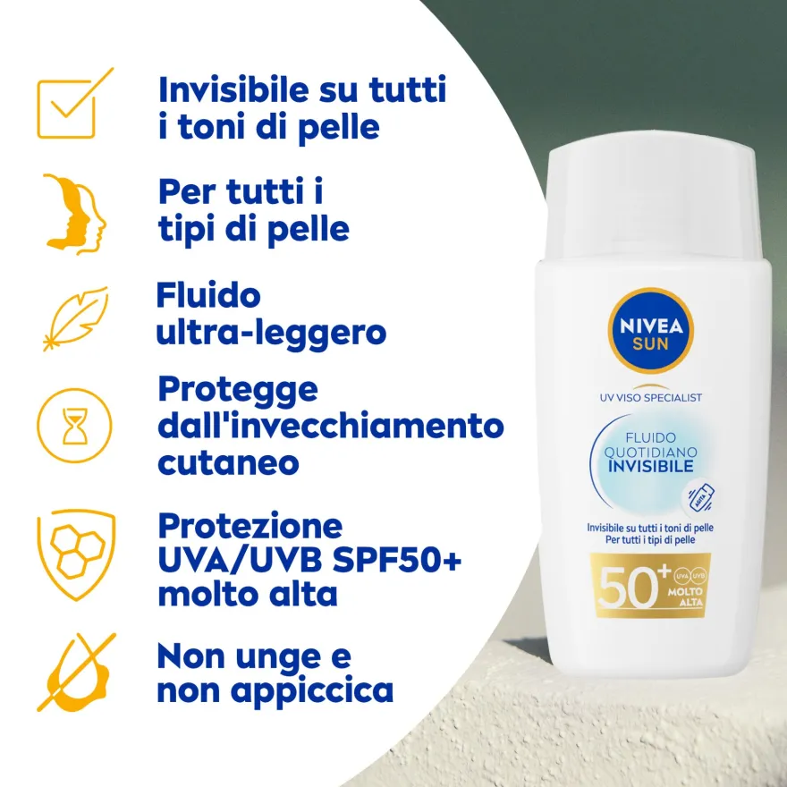 Nivea Sun Viso Fluido Quotidiano Invisibile Spf50+ Protezione Solare 40ml