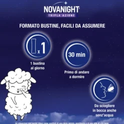 Novanight Tripla Azione Bustine Con Melatonina Per Dormire, Magnesio, Griffonia, 20 Bustine Orosolubili