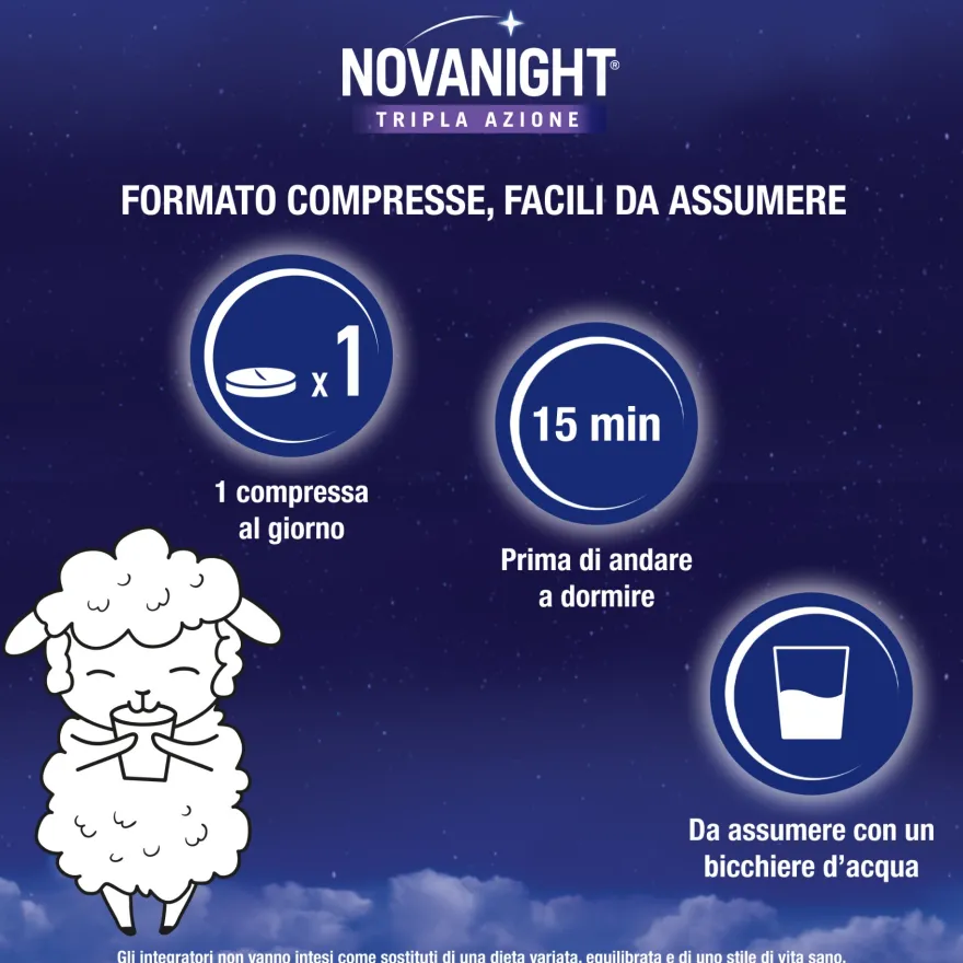 Novanight Tripla Azione Con Melissa E Melatonina Per Dormire, Senza Glutine 60 Compresse