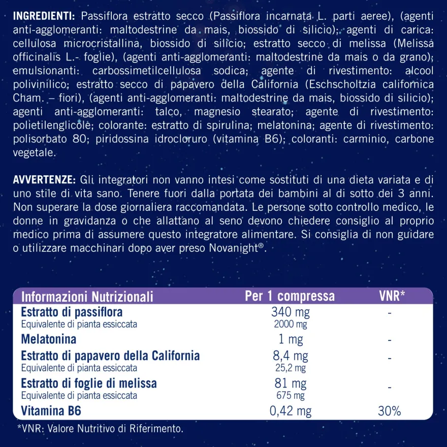 Novanight Tripla Azione Con Melissa E Melatonina Per Dormire, Senza Glutine 60 Compresse