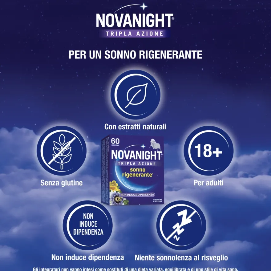 Novanight Tripla Azione con Melissa e Melatonina bipacco 2x60 compresse