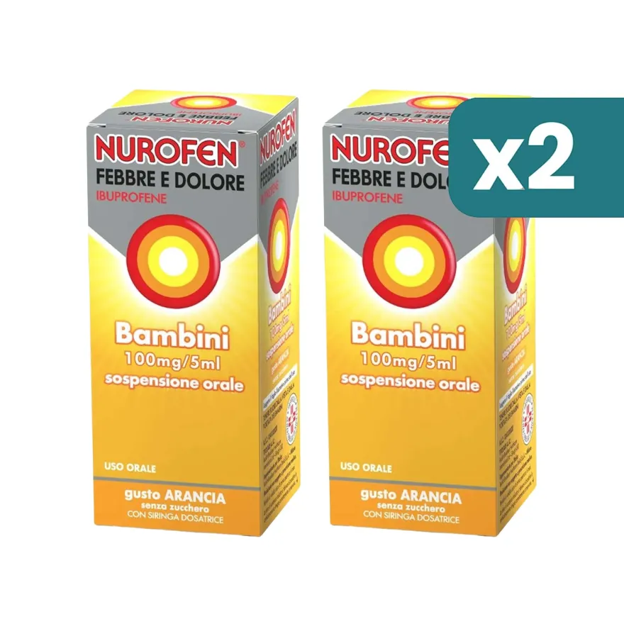 Nurofen Febbre e Dolore sciroppo Ibuprofene gusto arancia bipacco 2x150ml