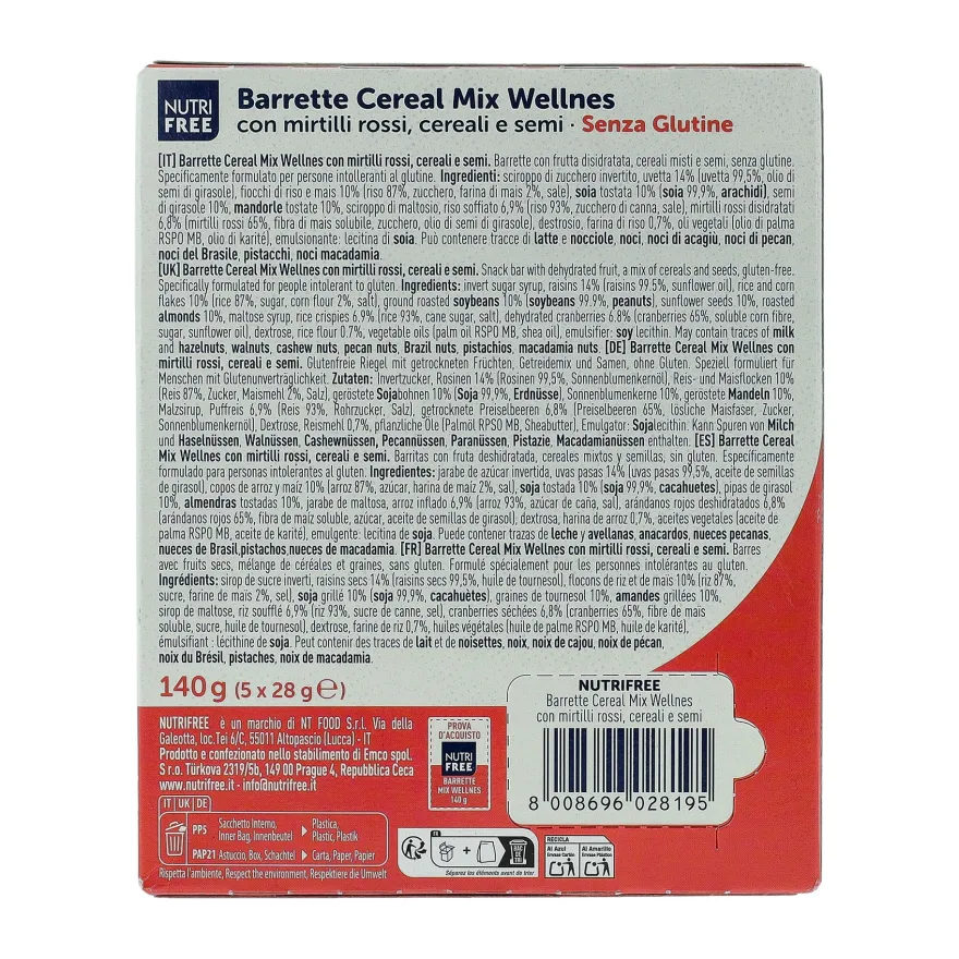 Nutrifree Barrette Cereal Mix Wellness Senza Glutine 5 Porzioni