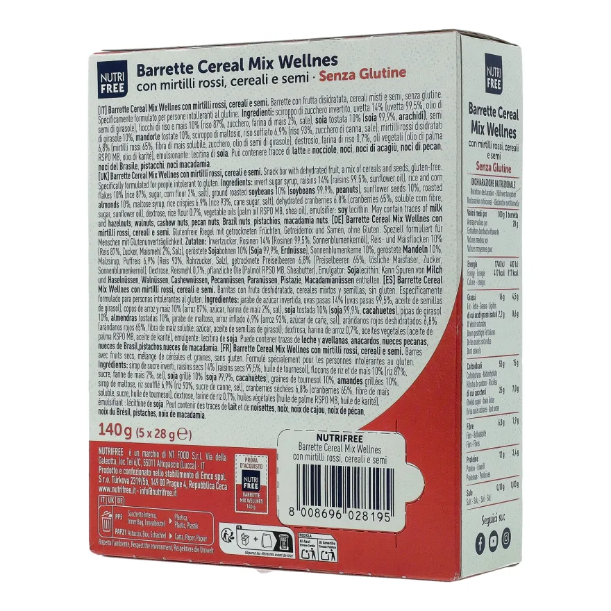 Nutrifree Barrette Cereal Mix Wellness Senza Glutine 5 Porzioni
