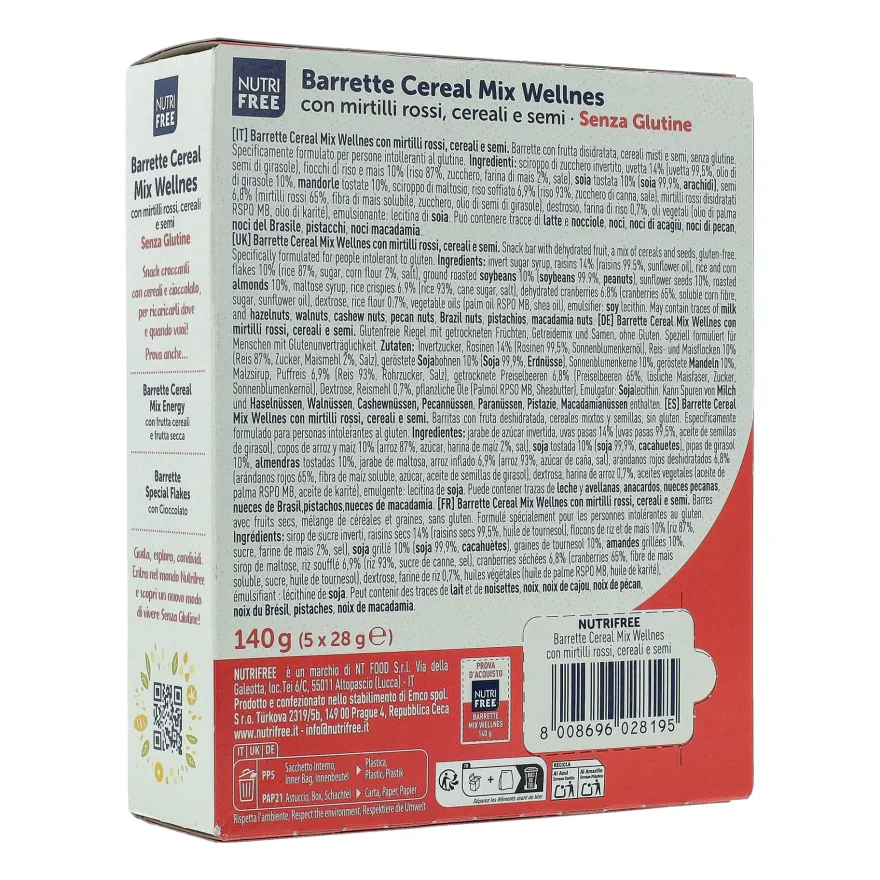 Nutrifree Barrette Cereal Mix Wellness Senza Glutine 5 Porzioni