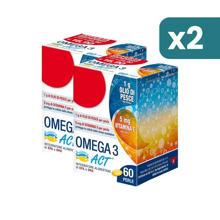 Omega 3 Act Integratore Controllo Funzione Cardiaca 2 confezioni da 60 Perle