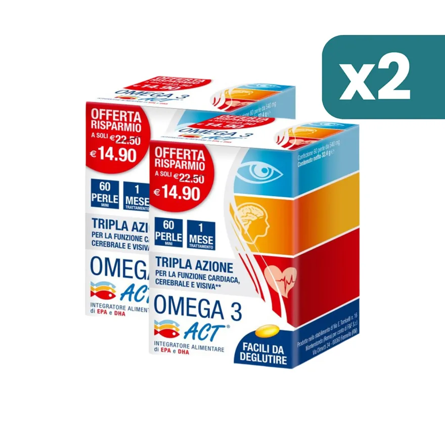 Omega 3 Act 540mg integratore benessere cuore bipacco 2x60 mini perle