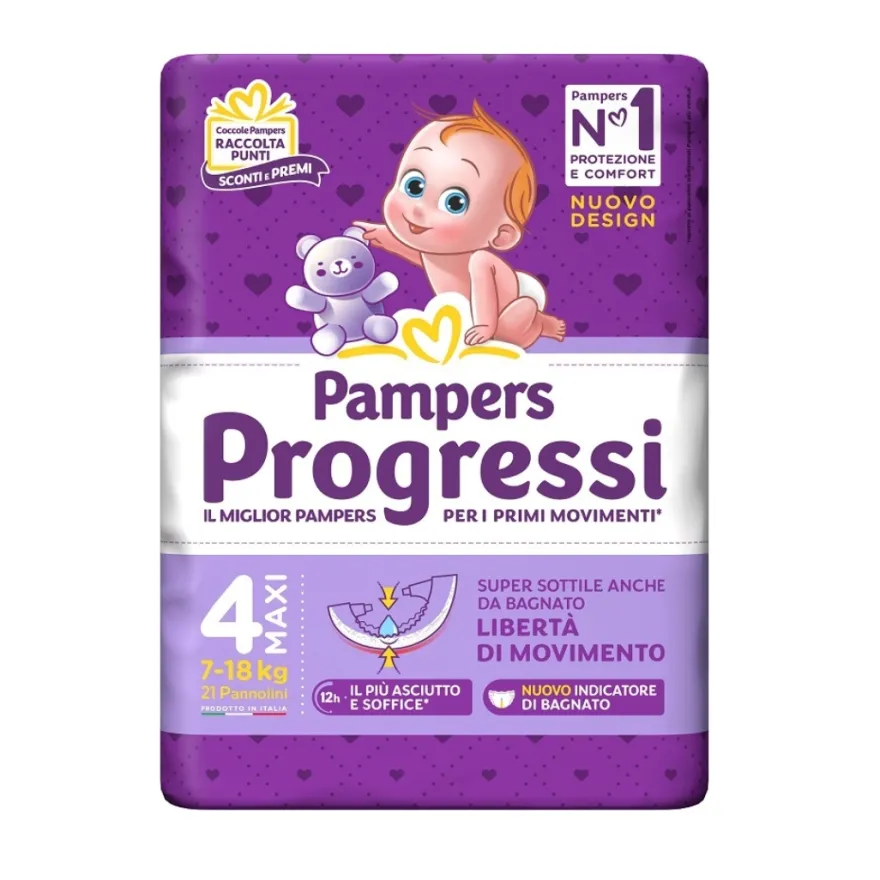 Pampers Progressi Pannolini Primi Movimenti Taglia 4 Maxi 7-18kg 21 Pezzi