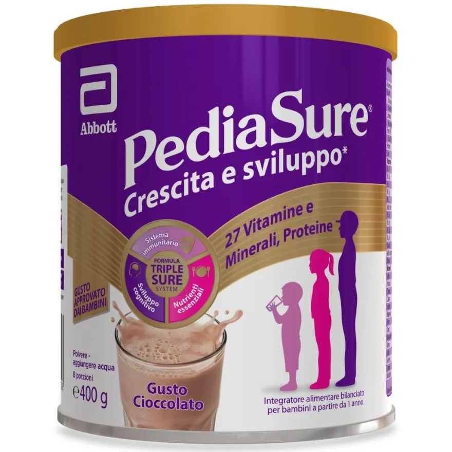 Pediasure Crescita E Sviluppo Integratore Alimentare Per Bambini Multivitaminico Con 27 Vitamine E Minerali Cioccolato 400g