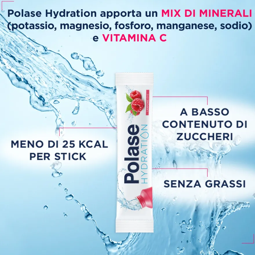 Polase Hydration Integratore Alimentare Magnesio E Potassio Sali Minerali Vitamina C Lampone 12 Stick