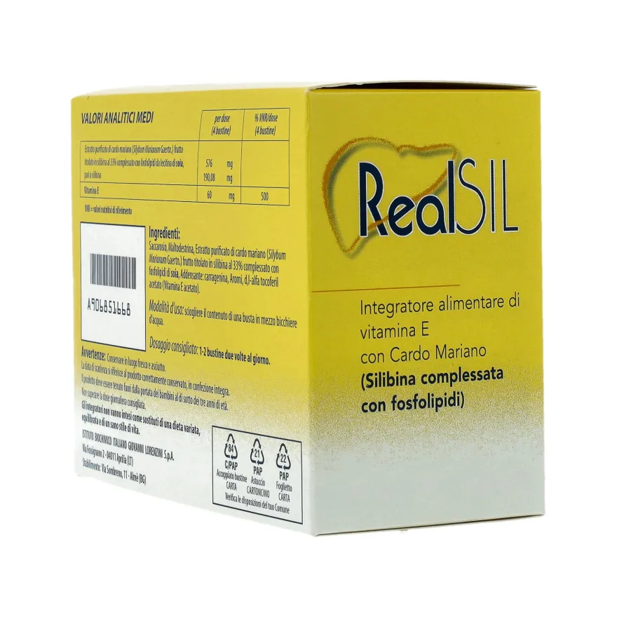 Realsil 30 Bustine Integratore Antiossidante Disitossicante Del Fegato Con Vitamina E E Cardo Mariano