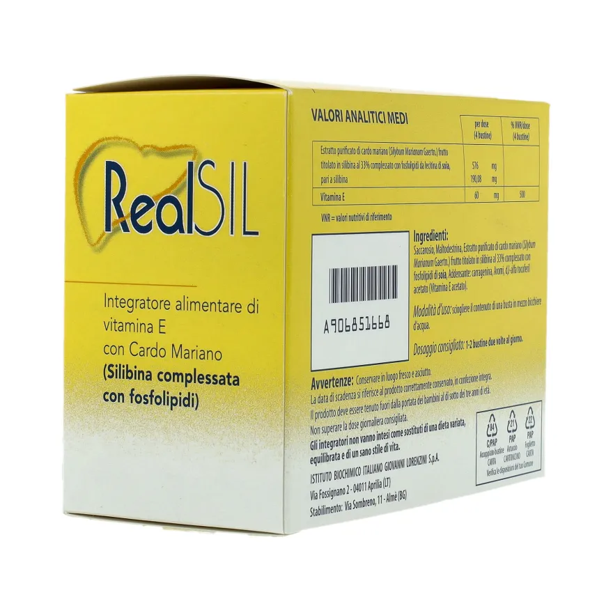 Realsil 30 Bustine Integratore Antiossidante Disitossicante Del Fegato Con Vitamina E E Cardo Mariano