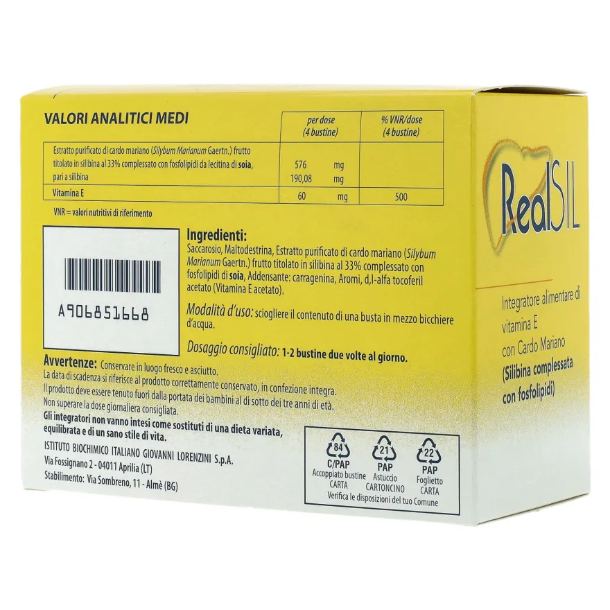 Realsil 30 Bustine Integratore Antiossidante Disitossicante Del Fegato Con Vitamina E E Cardo Mariano