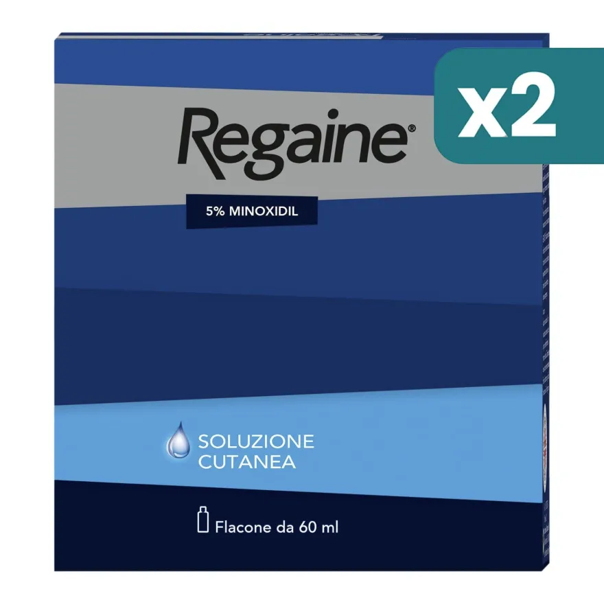 Regaine 5% Soluzione Cutanea Per Alopecia Androgenetica Caduta Capelli 2 confezioni da 60ml