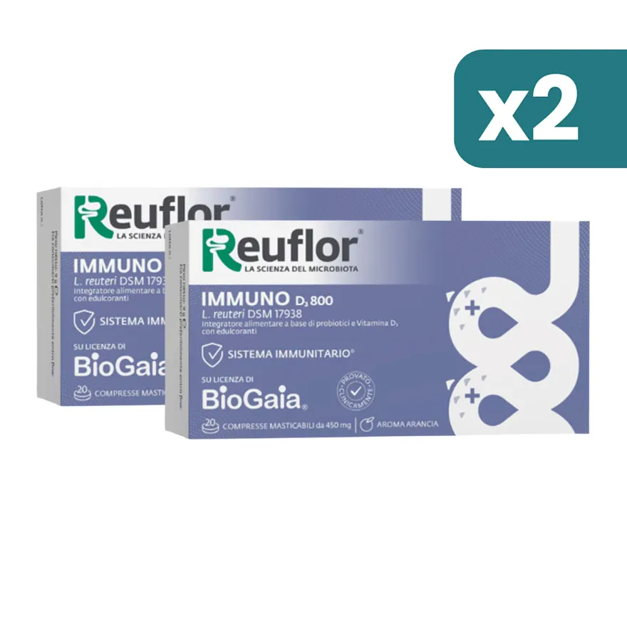 Reuflor Immuno D3 2 confezioni da 800 20 Compresse Masticabili