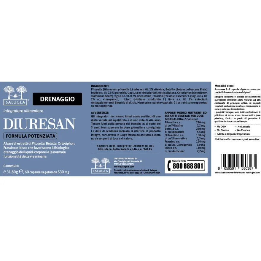 Salugea Diuresan Formula Potenziata Drenaggio Dei Liquidi 60 Capsule