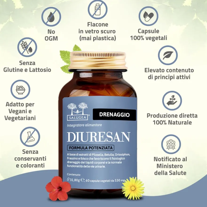 Salugea Diuresan Formula Potenziata Drenaggio Dei Liquidi 60 Capsule
