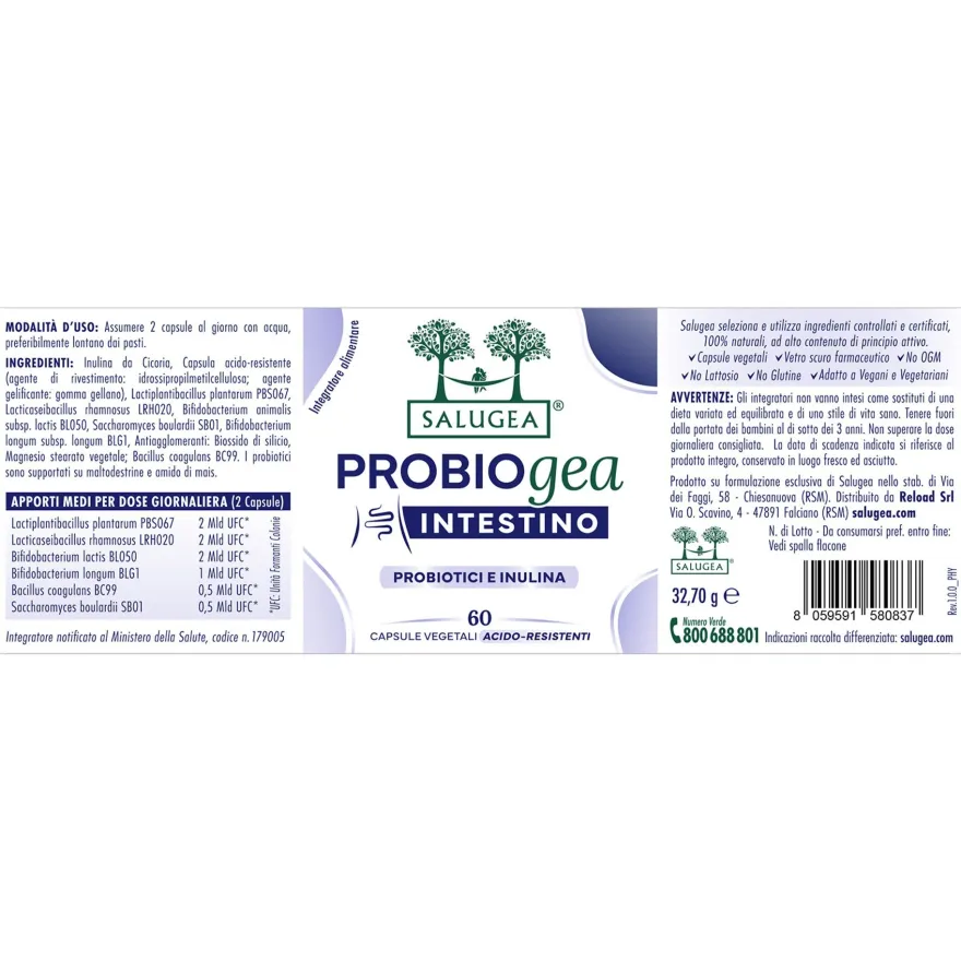 Salugea Probiogea Intestino Integratore Probiotico 60 Capsule