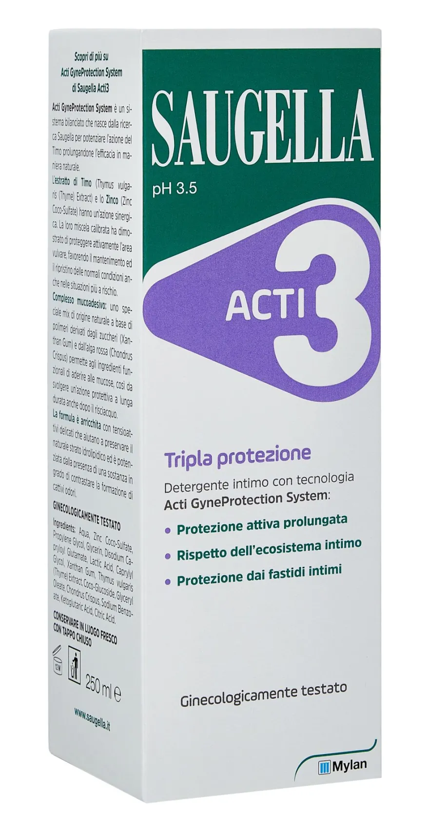 Saugella Acti3 Detergente Intimo Tripla Protezione Timo Zinco 250ml