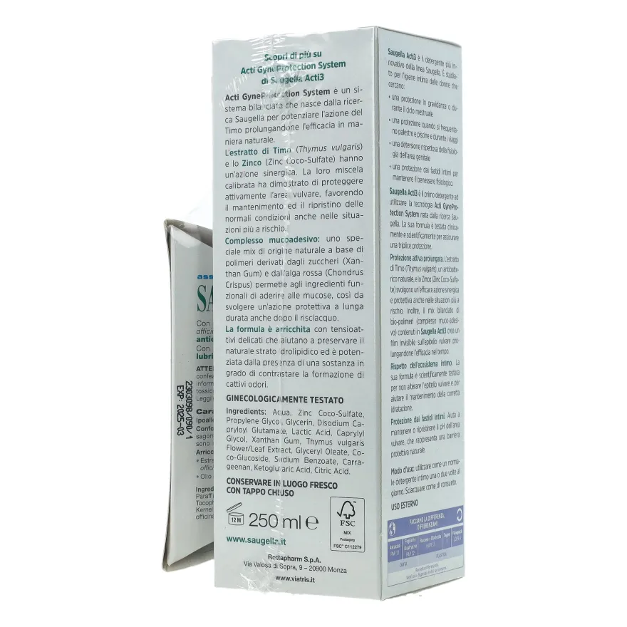 Saugella Acti3 250ml + Assorbenti Interni Omaggio 3 Pezzi
