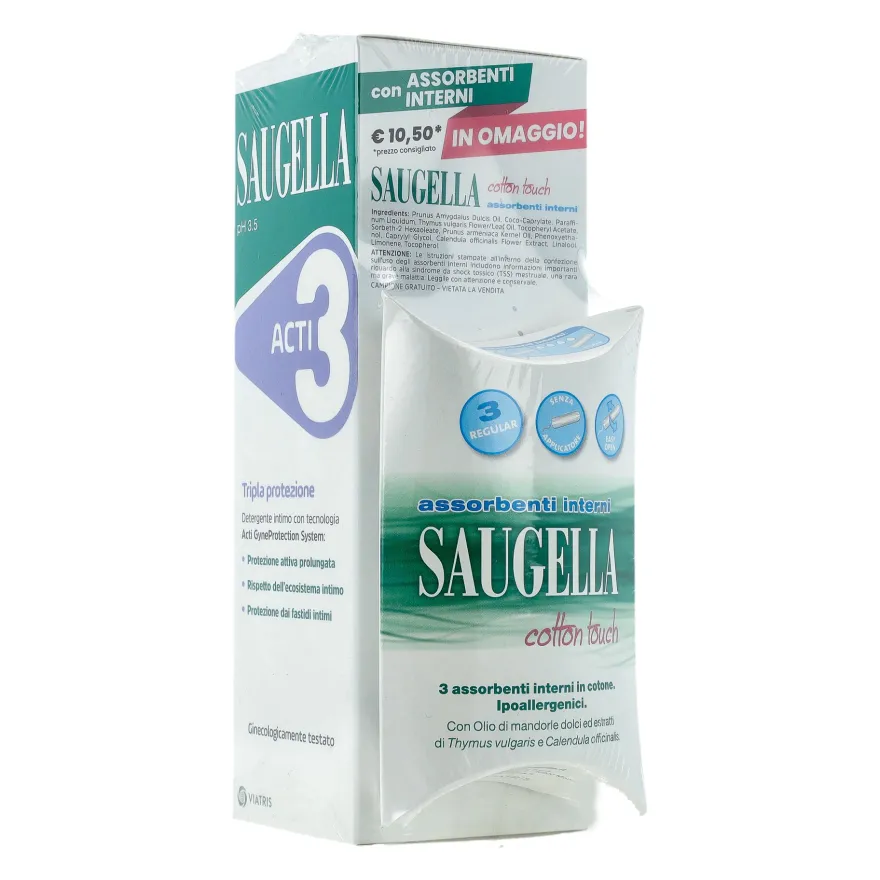 Saugella Acti3 250ml + Assorbenti Interni Omaggio 3 Pezzi