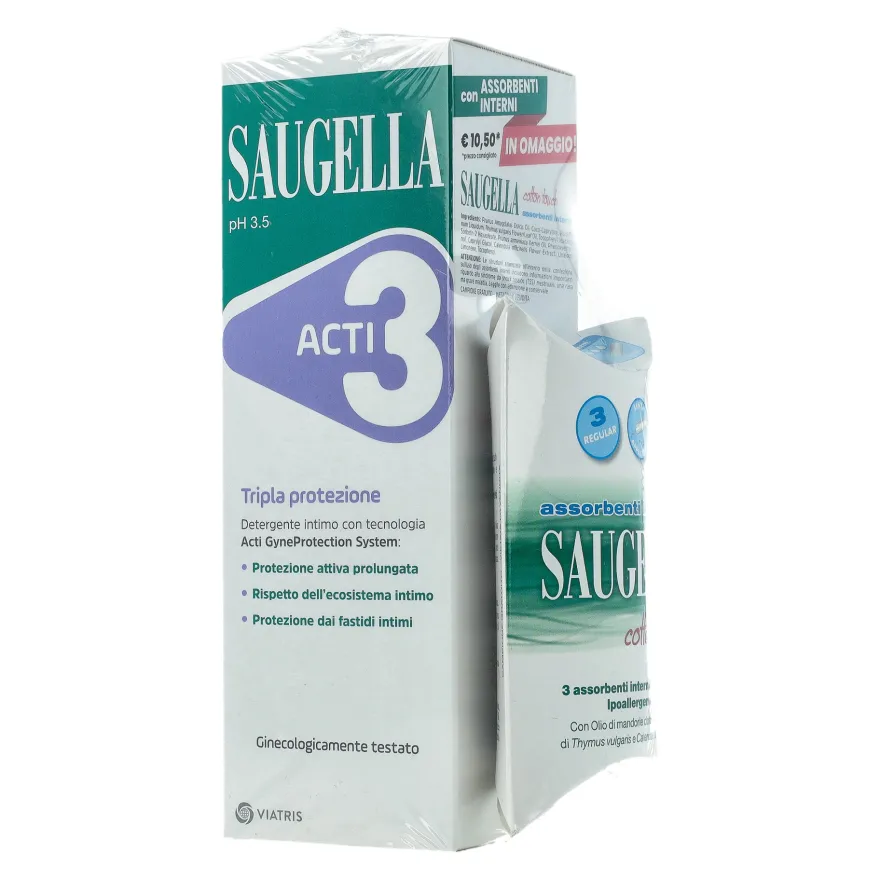 Saugella Acti3 250ml + Assorbenti Interni Omaggio 3 Pezzi