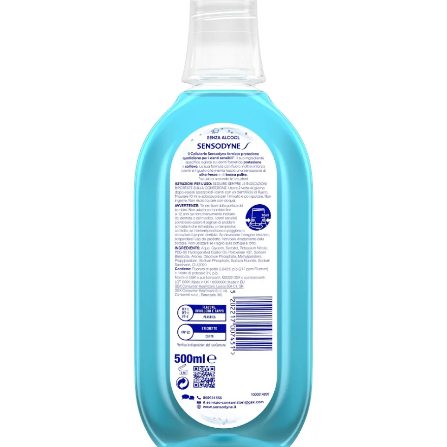 Sensodyne collutorio Cool mint Denti Sensibili alito Fresco Senza Alcool Gusto Menta 500ml