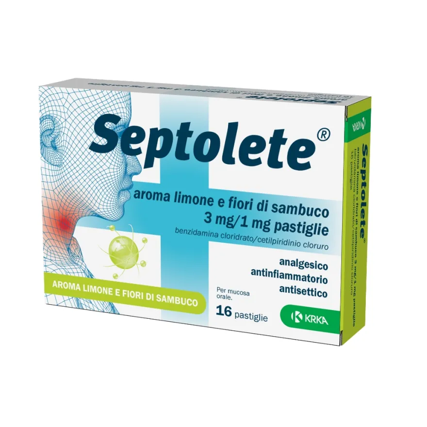 Septolete Benzidamina Limone Sambuco 16 Pastiglie