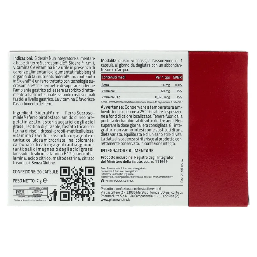 Sideral Integratore Carenza Ferro 20 Capsule