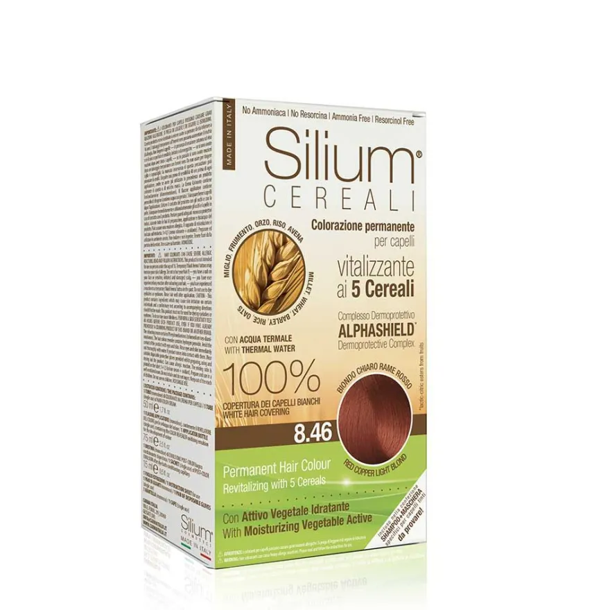 Silium Colorazione Permanente Capelli Crema Biondo Chiaro Rame Rosso 8.46