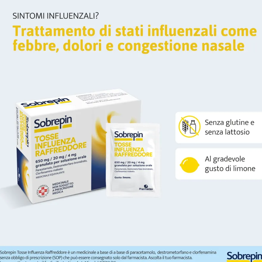 Sobrepin 650mg+20mg+4mg Tosse Influenza Raffreddore Orale Granulato 10 Buste