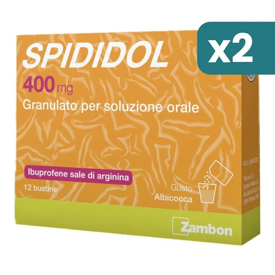 Spididol 400mg Granulato Soluzione Orale Gusto Albicocca 2 confezioni da 12 Bustine