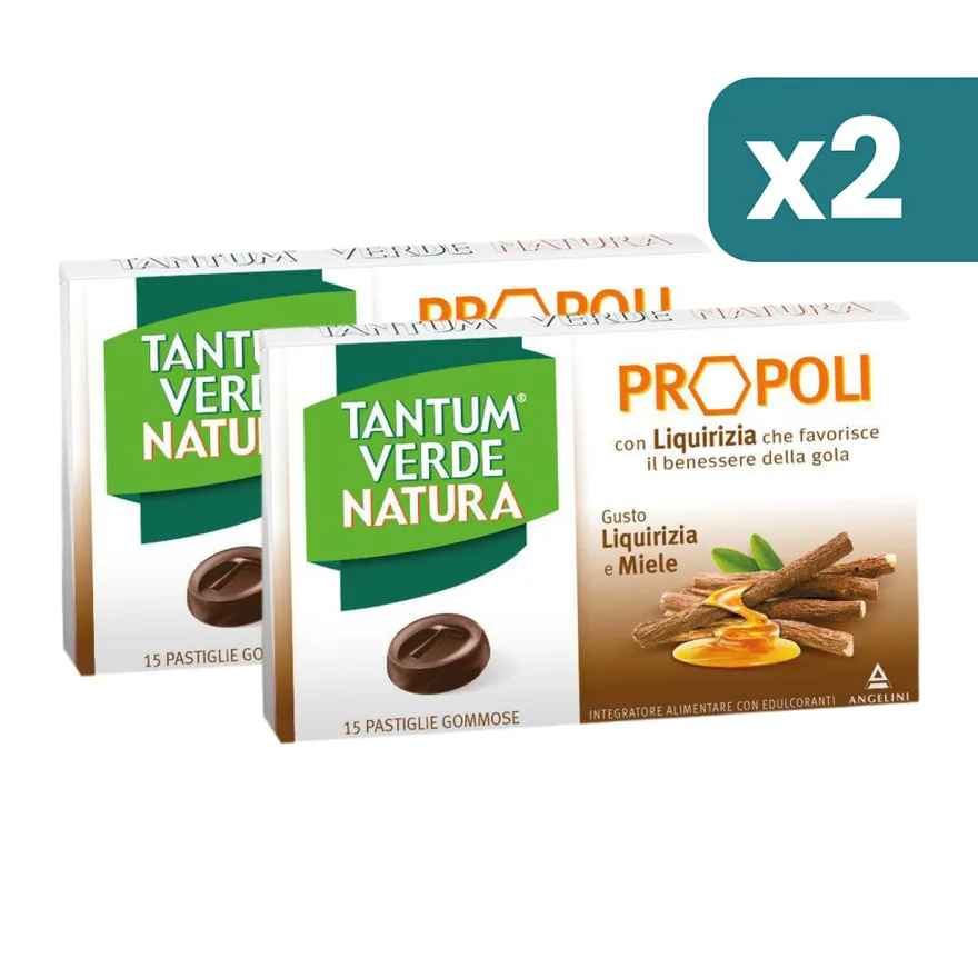 Tantum Verde Natura Propoli E Liquirizia Benessere Gola 2 confezioni da 15 Pastiglie