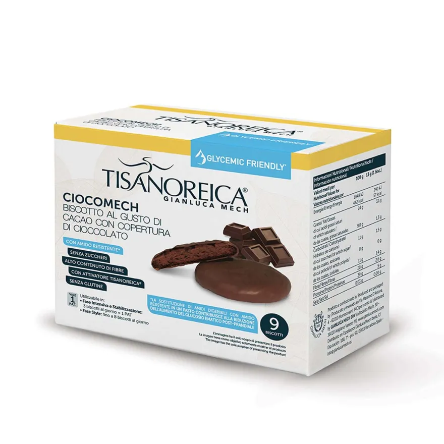 Tisanoreica Ciocomech Biscotto Glycemic Friendly Cacao E Cioccolato 9 Pezzi