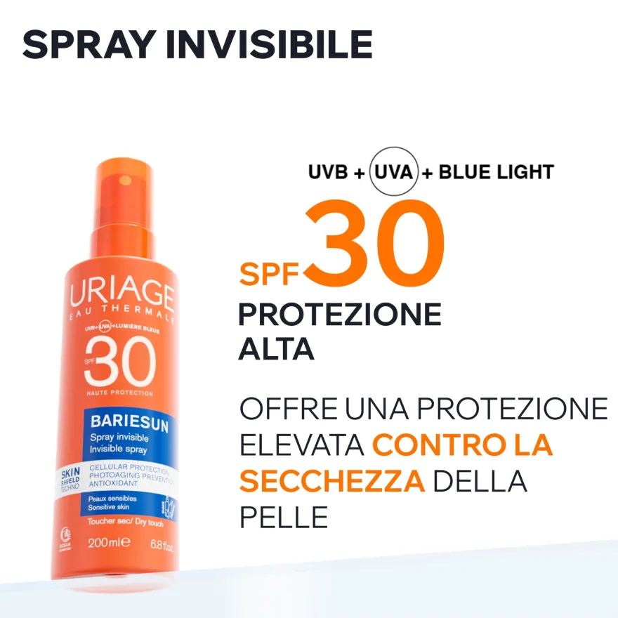 Uriage Bariésun Spray Solare Invisibile Spf30 Pelle Sensibile Viso E Corpo Protegge E Idrata 200ml