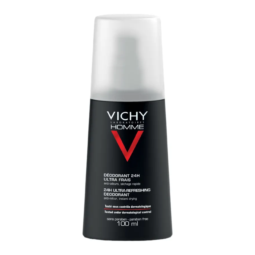 Vichy Homme Deodorante 24h Spray Ultra-fresco Testato Dermatologicamente 4 confezioni da 100ml