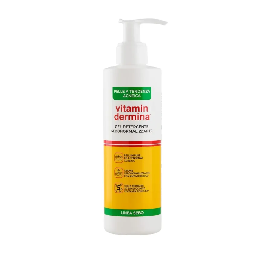 Vitamindermina Linea Sebo Gel Detergente Sebonormalizzante Pelle A Tendenza Acneica 240ml