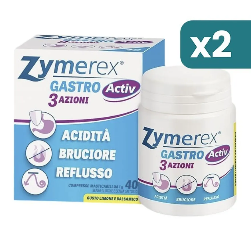 Zymerex Gastro Activ 3 Azioni 2 confezioni da 40 Compresse Masticabili